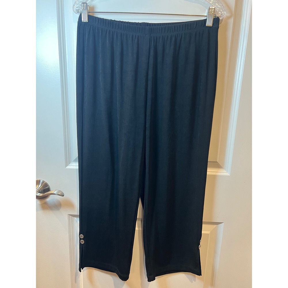 Chico's Travelers Womens Crop Pants Button Hem Slinky Knit Black Size 1